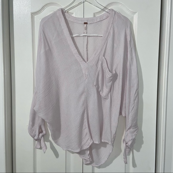 💕 Free People Morning Solid White (Slight Pink Tone) Long Sleeve Top Large - Picture 10 of 15